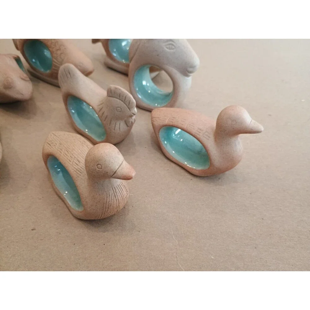 Central Napkin Rings 10 Pottery Glazed Interior Fish Frogs Duck Ornamental